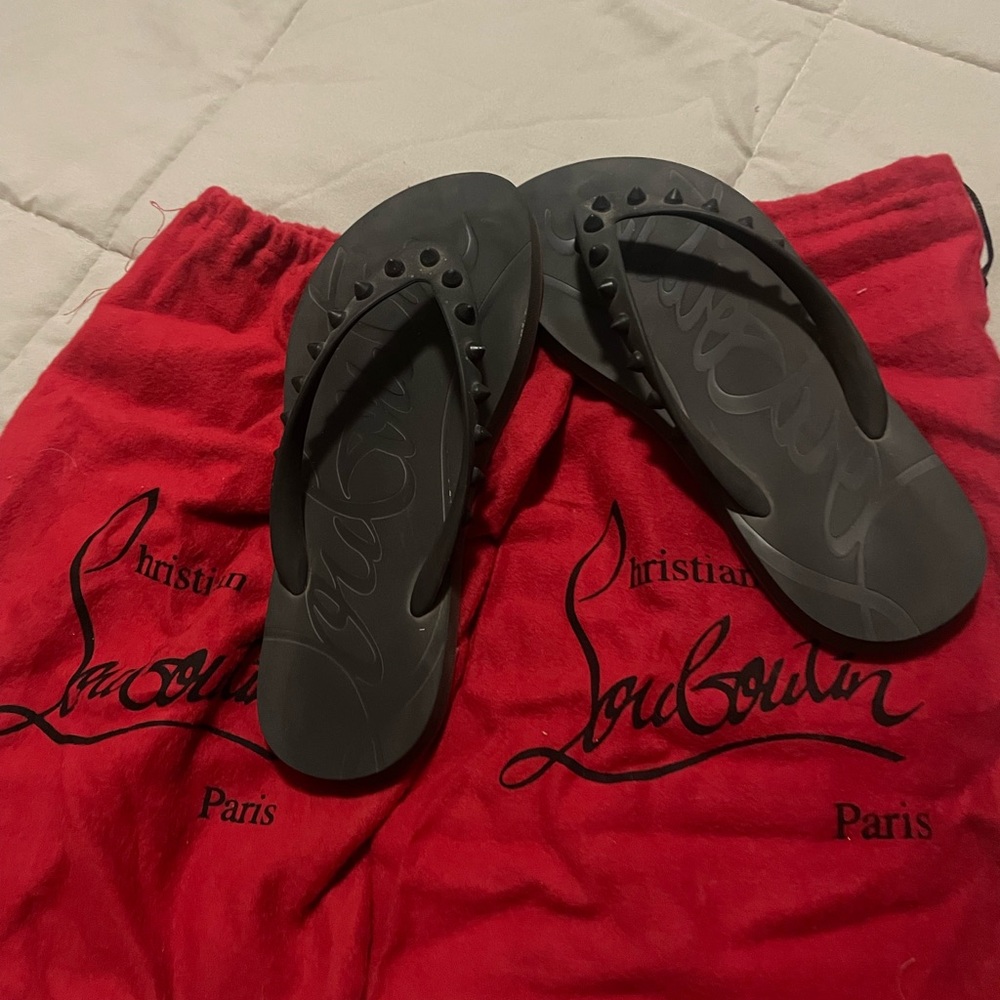 Christian Louboutin Black Flip Flops